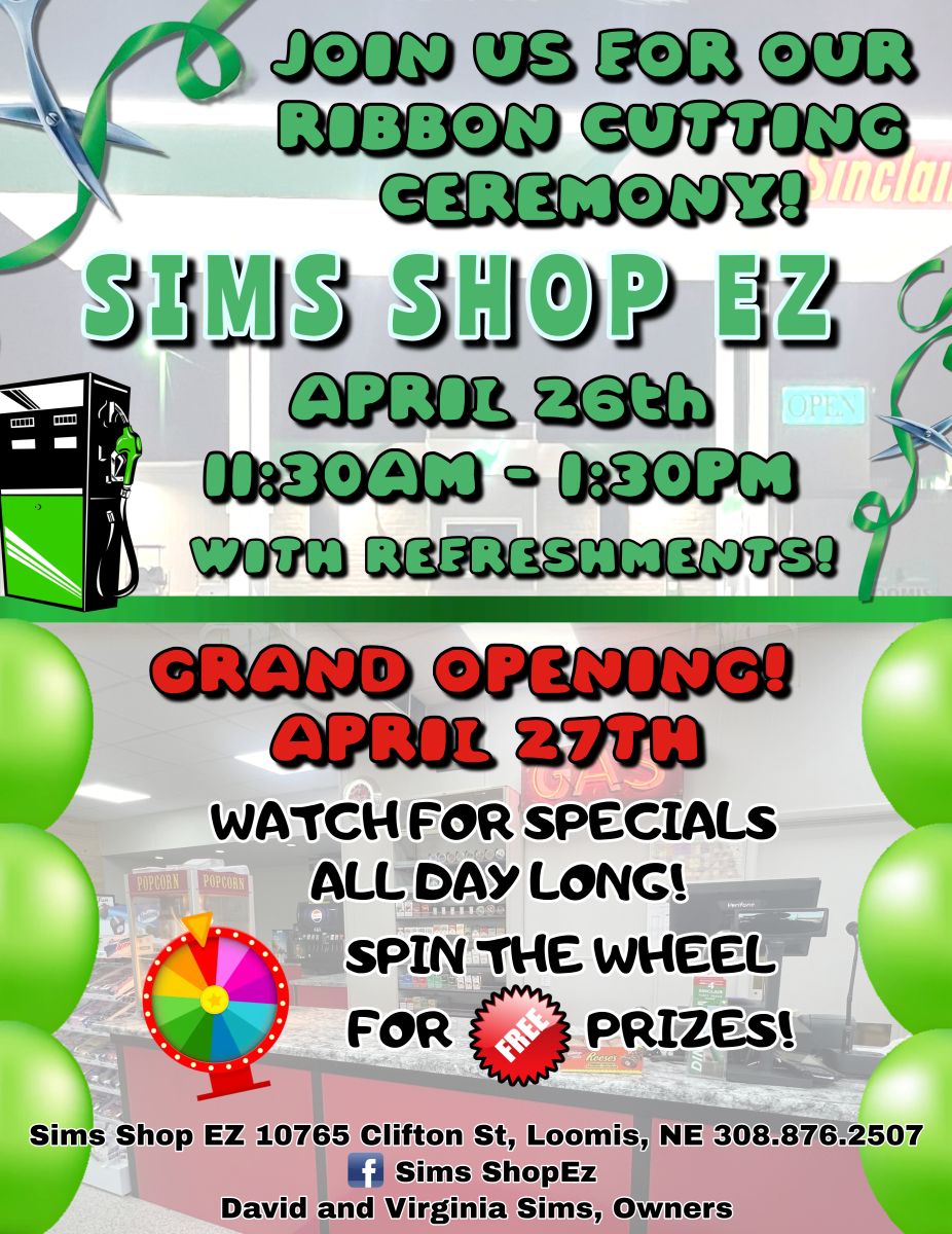 Sims' Shop EZ Ribbon Cutting April 26th and Open House April 27th